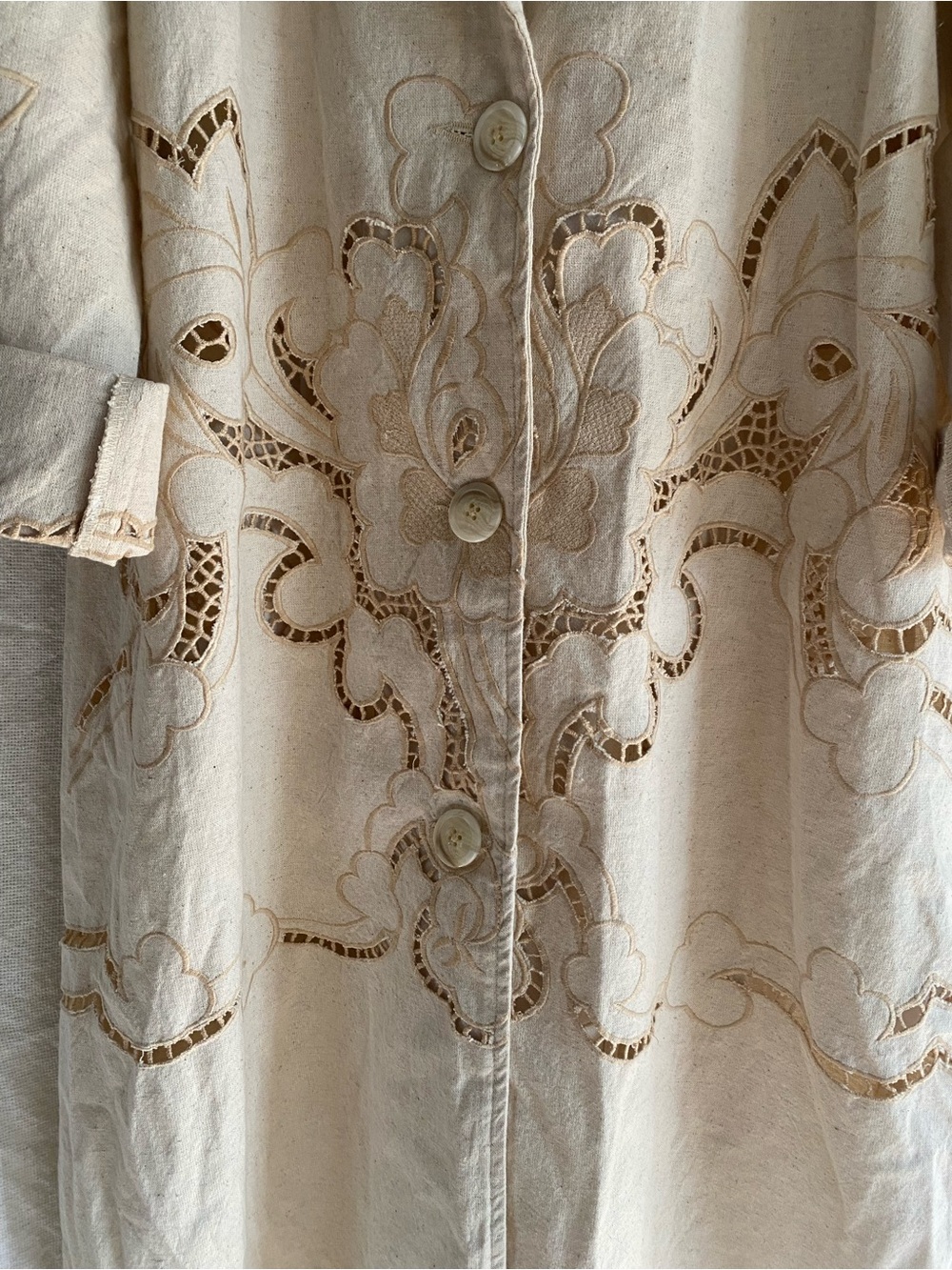 Anthropologie Avec Les Filles Cutwork Linen  Trench Coat/Duster Size Large NWT - Picture 7 of 12